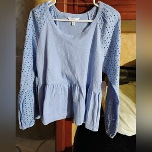 Blue Eyelet Sleeve Women's Top